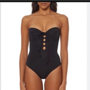 Mara Hoffman Lattice Bustier One Piece Black